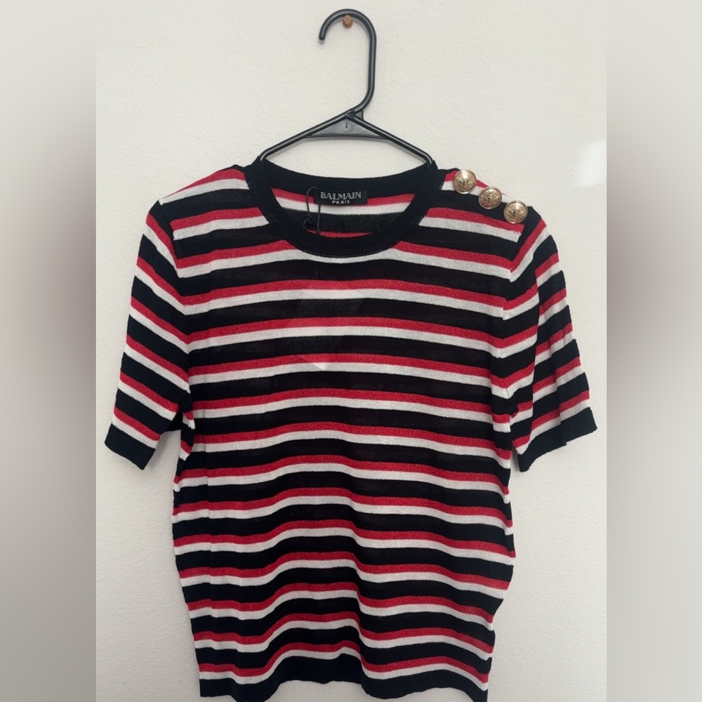 Balmain Black, Red, and White Striped Top